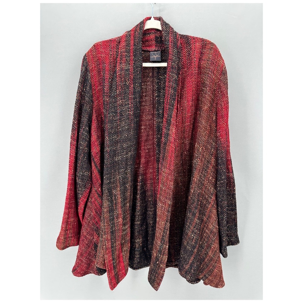 Candiss Cole Artisan Handwoven 100% Silk Open Front Cardigan‎ Size L Lagenlook
